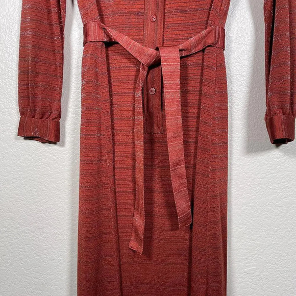 Vintage 70s Orange long Sleeve Shimmery Shirt Dress 10/12 - Picture 6 of 6